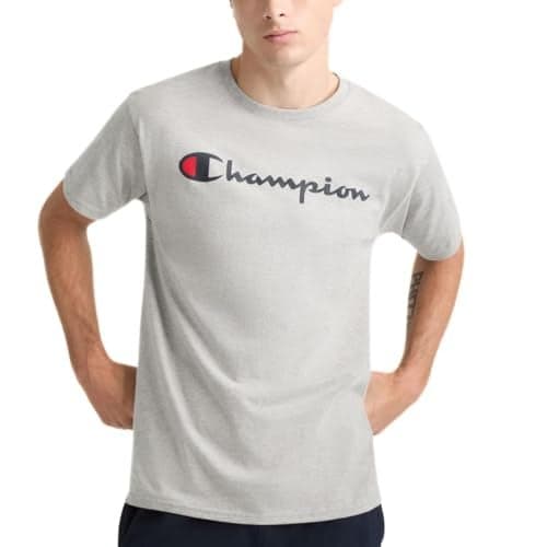 Champion Men's Classic Jersey T-Shirt, Oxford Grey Script, Large