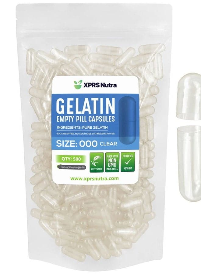 Size 000 Empty Capsules - 500 Count Clear Empty Gelatin Capsules - Empty Pill Capsules for DIY Supplement Capsule Filling - Fillable Color Gel Caps Pills