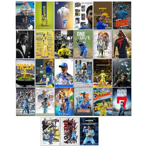 Sticker Yard - 27 Pcs Wall Collage MSD Dhoni Thala Posters, Trendy MSD Posters Set, Poster Double Sided Tape Included, 300Gsm Posters 4X6''Inch Size