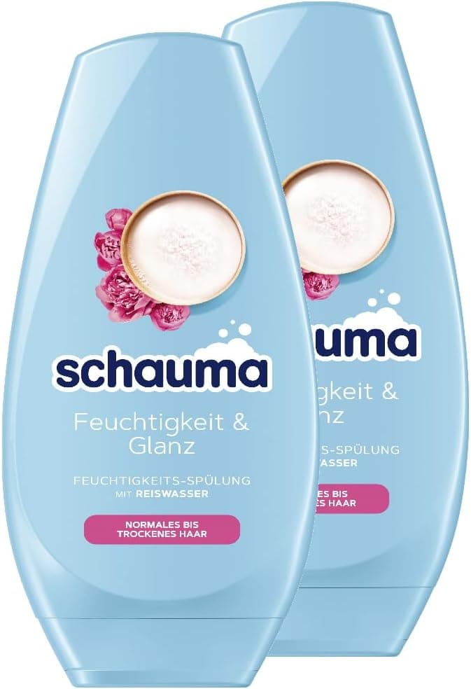 Schauma Schwarzkopf Moisturising Conditioner Moisture Shine 2 x 250 ml Hair Conditioner Makes Hair Shine Conditioner with Rice Water for Normal to Dry Hair