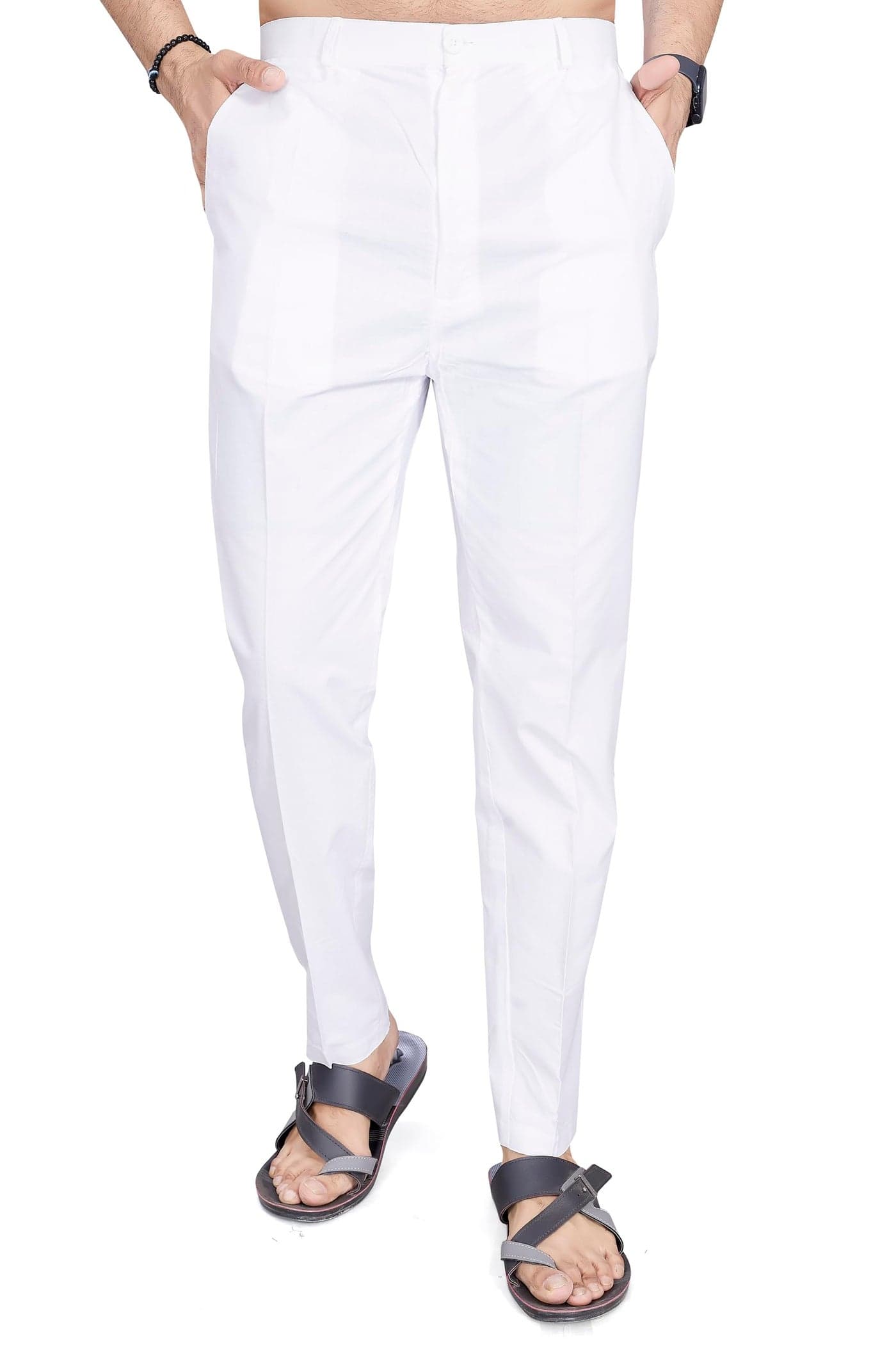 DIVISIVE Men's Cotton Stitched Slim Fit Pyjama/Pant (DPT26_S_White)