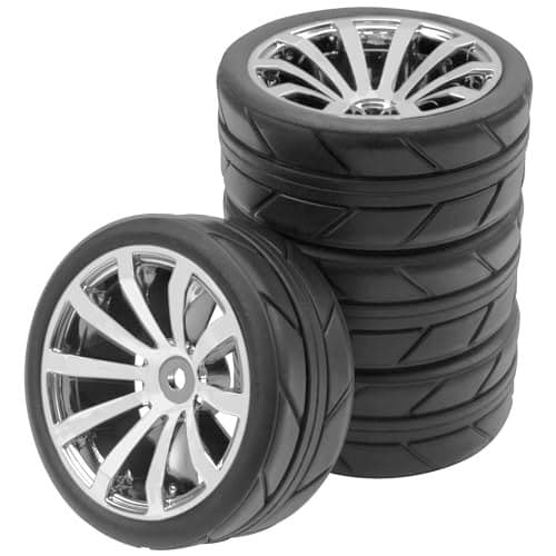 ShareGoo OD 255 Rubber Tires wPlastic Wheel Rims 12mm Hex Compatible with HSP Tamiya Kyosho Traxxas Sakura WLtoys 110 RC On Road Racing Touring Car Silver