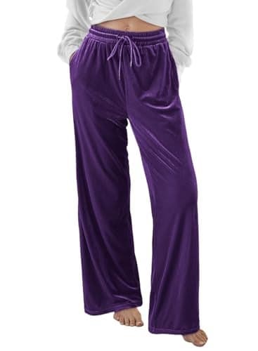 Herseas Women's Sweatpants Elastic High Waist Wide Leg Trousers Teen Y2K Lightweight Purple Velour Pants Large