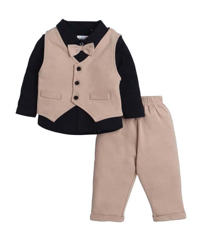 BUMZEE Boys Cotton Full Sleeves Formal Set Black & Beige - 2-3 Years (Peb10794F-blk)