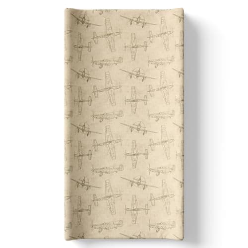 Glenna Jean Airplane Diaper Changing Pad Cover, Tan Brown Flying Aviation Baby Boy Nursery, Soft Cotton Infant Changing Pad Cover, Fits Standard Changing Pads, Vintage Airplane Design