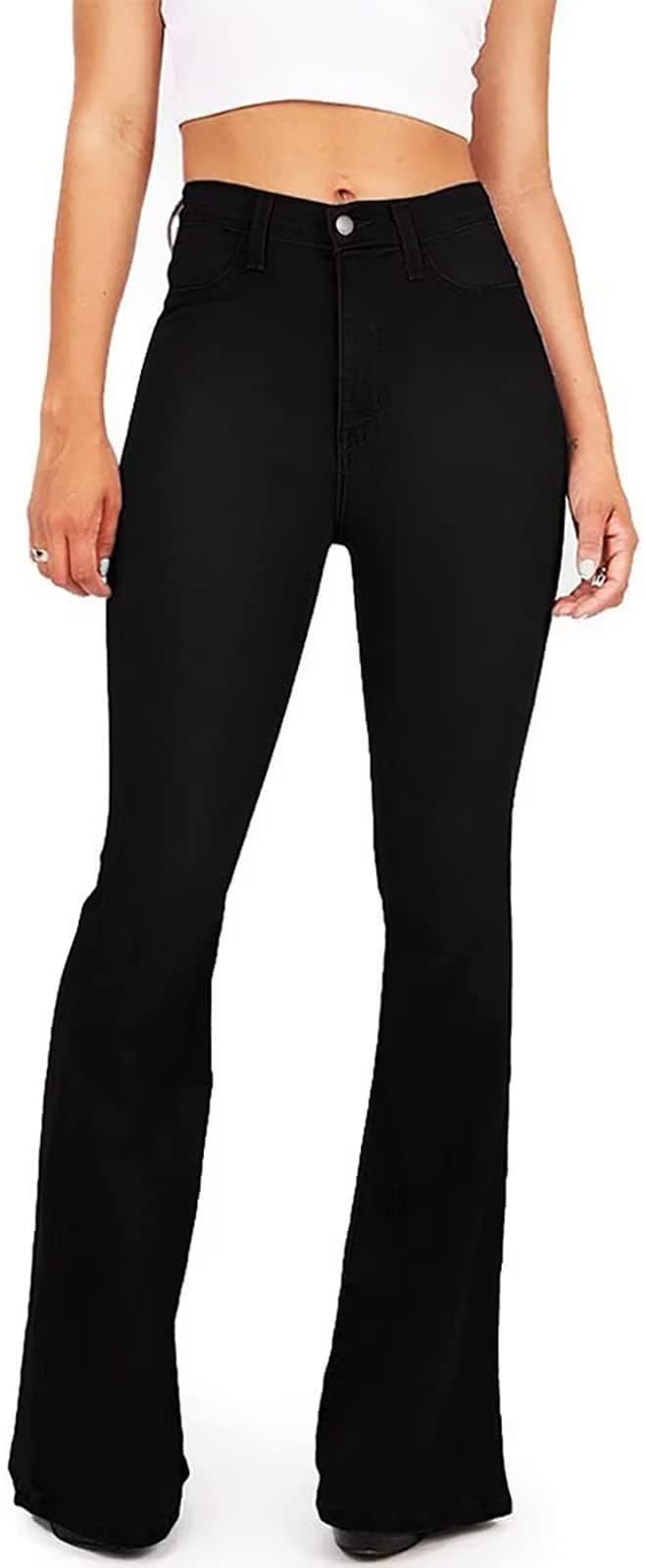 KDF Womens Black Bell Bottom Jeans for Women High Waisted Flare Bootcut Stretch Pants Womens JeansSize 14Black