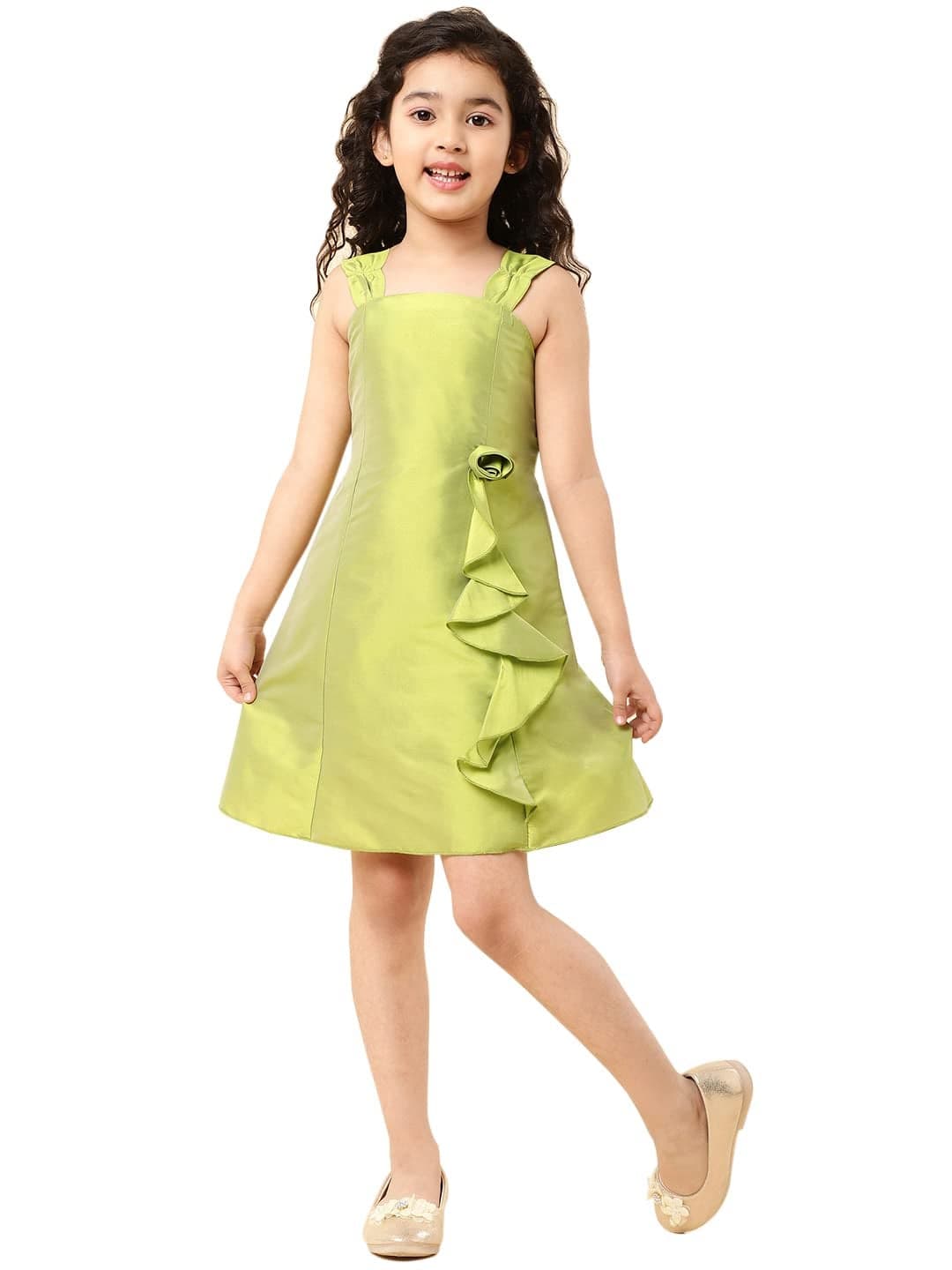 A.T.U.N. All Things Uber Nice Girls' Skater Synthetic Mini Dress (GDRS JES LMG_Lime Green_3-4 Years)