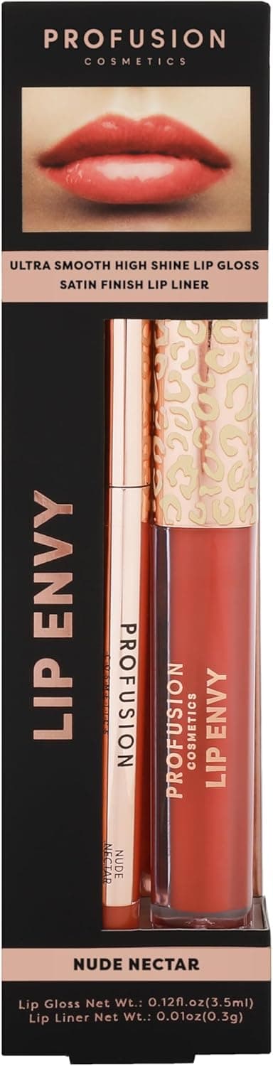 Profusion Cosmetics Lip Envy Nude Nectar Lip Gloss and Liner Set Bold Pigment Smooth Application VeganFriendly Glossy Finish
