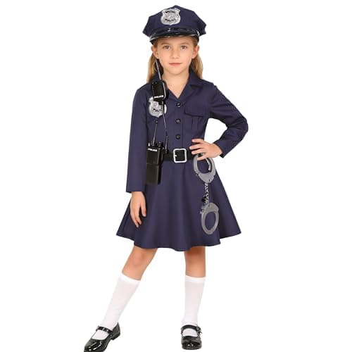 KAKALVER Girls Police Officer Costume Kids Cop Uniform Toddler Policeman Outfit Police Dress Up Halloween Birthday Gifts