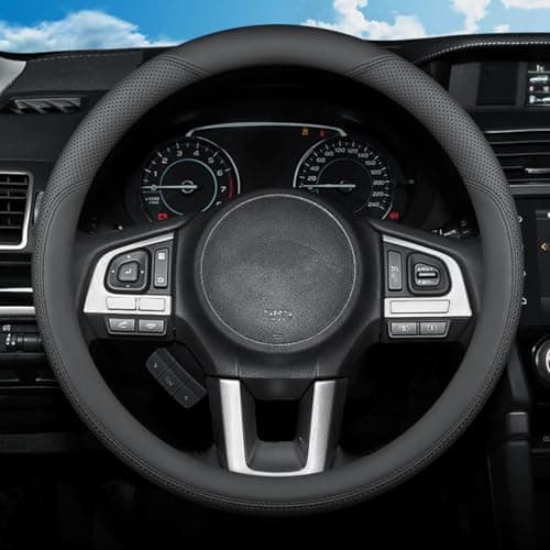 SZYUCHEN Steering Wheel Cover for Subaru Crosstrek Outback Forester Ascent Impreza WRX Legacy BRZ Tribeca Sport Hybrid Touring Limited LX Car Interior Accessories 2026 Black Leather 14515 inch