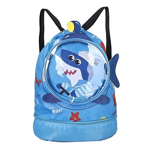 ITUBLE Dry Wet Separated Swim Bags for Swimmers Shark Pool Gear Drawstring Gym Bag Beach Backpack for Women Men Boys Girls Teener Camping Hiking Shopping Swimming Dance Travel With Shoe Compartments