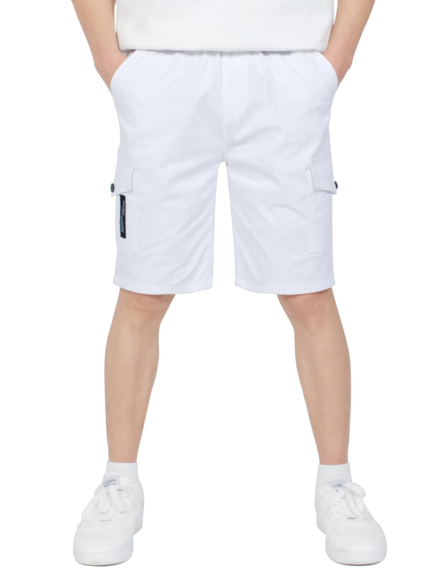 CAMLAKEE Boys Stretch Cargo Shorts Elastic Waist School Kids Twill Summer Short White 1213 YearsSize160