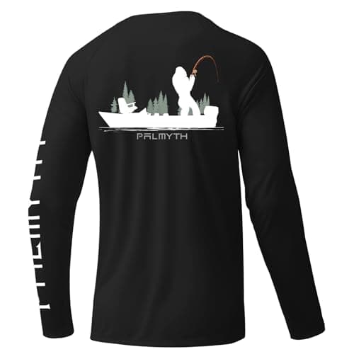 Palmyth Mens Fishing Shirts Long Sleeve Sun Protection Shirts UPF 50+ Rash Guard T-Shirt Tee Black Bigfoot Boat L