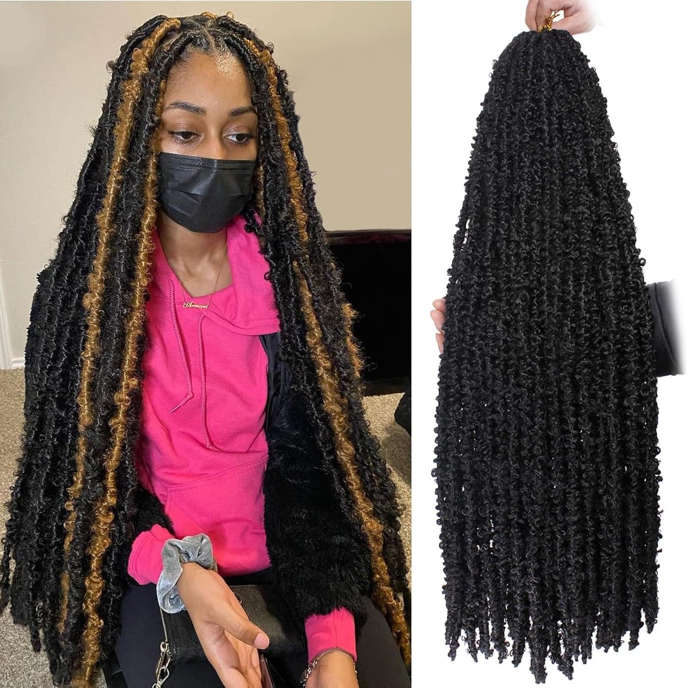 ZRQ 42 Inch Butterfly Locs Crochet Braids Hair Prelooped Super Long Distressed Locs Synthetic Handmade Crochet Soft Locs Bohomian Goddess Locs Hair Extensions 6 Pack 1B