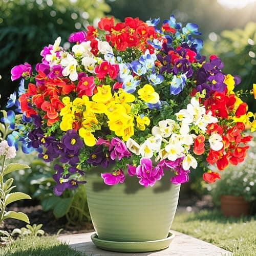 16 Bundles Artificial Silk Flowers Outdoor UV Resistant Realistic Faux Plants for Spring Wedding Home Decor Hanging Box Planter Garden Porch Patio Yard Decoration
