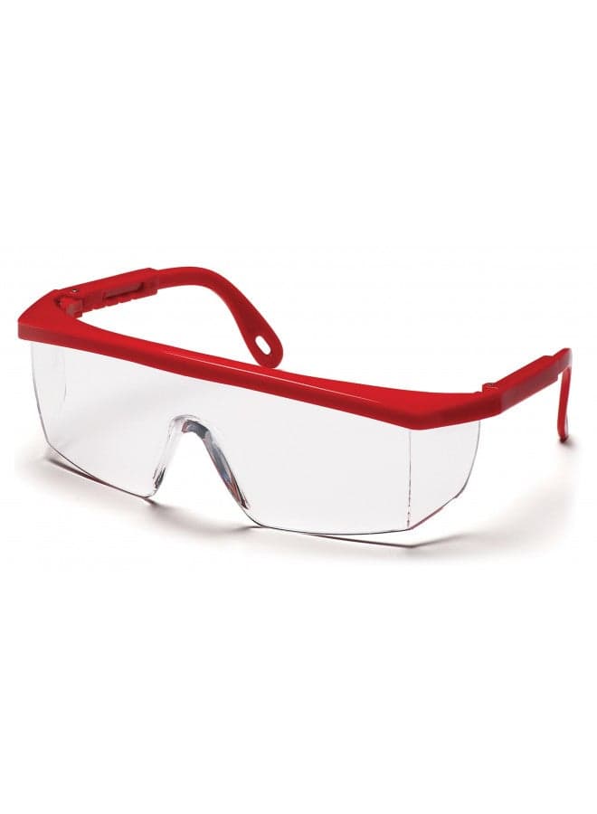 Pyramex Integra Safety Eyewear, Clear Lens With Red Frame