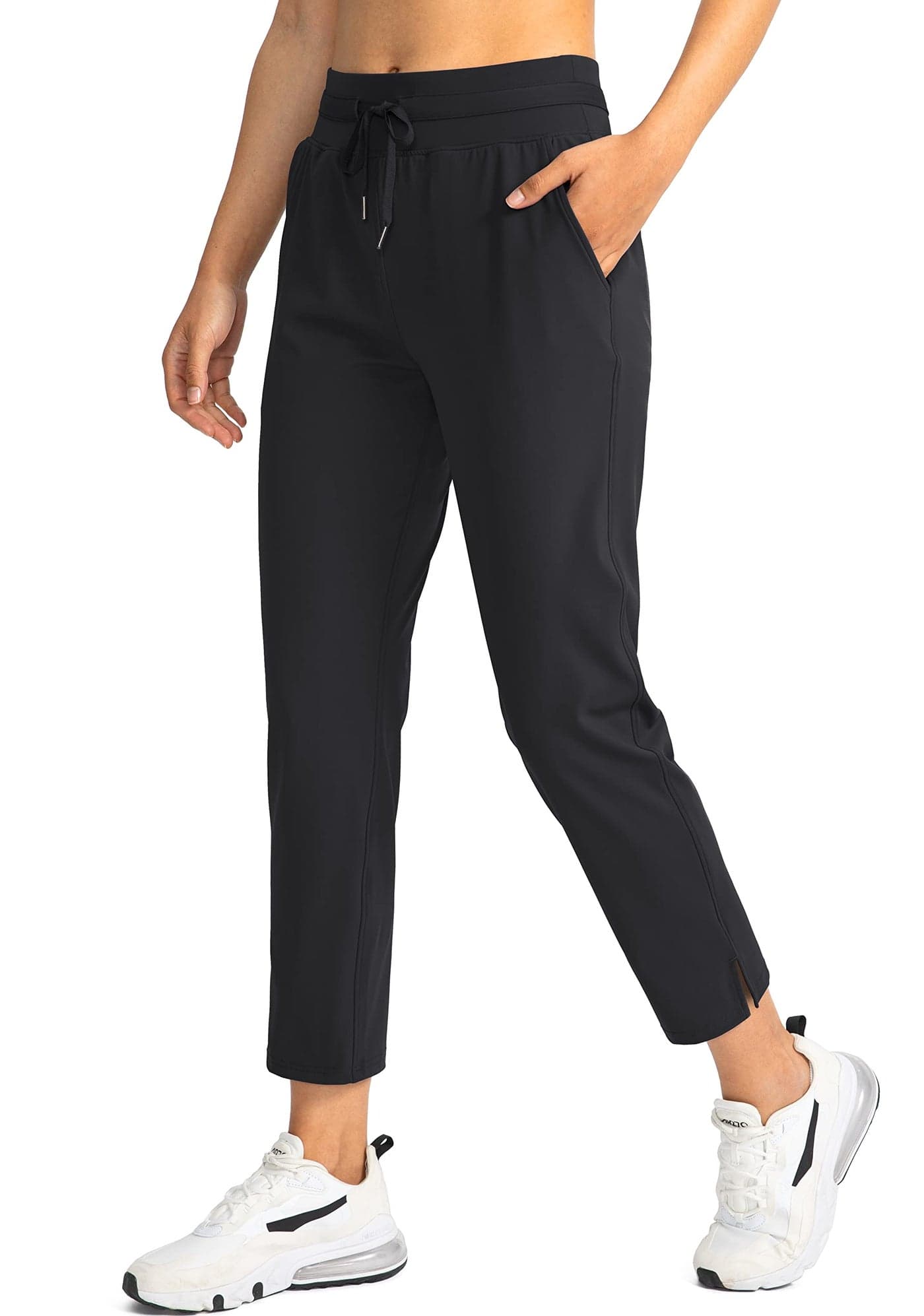 Soothfeel Women's Pants with 4 Pockets 7/8 Stretch High Waisted Sweatpants Travel Athletic Work Golf Pants for Women(Black, Small)