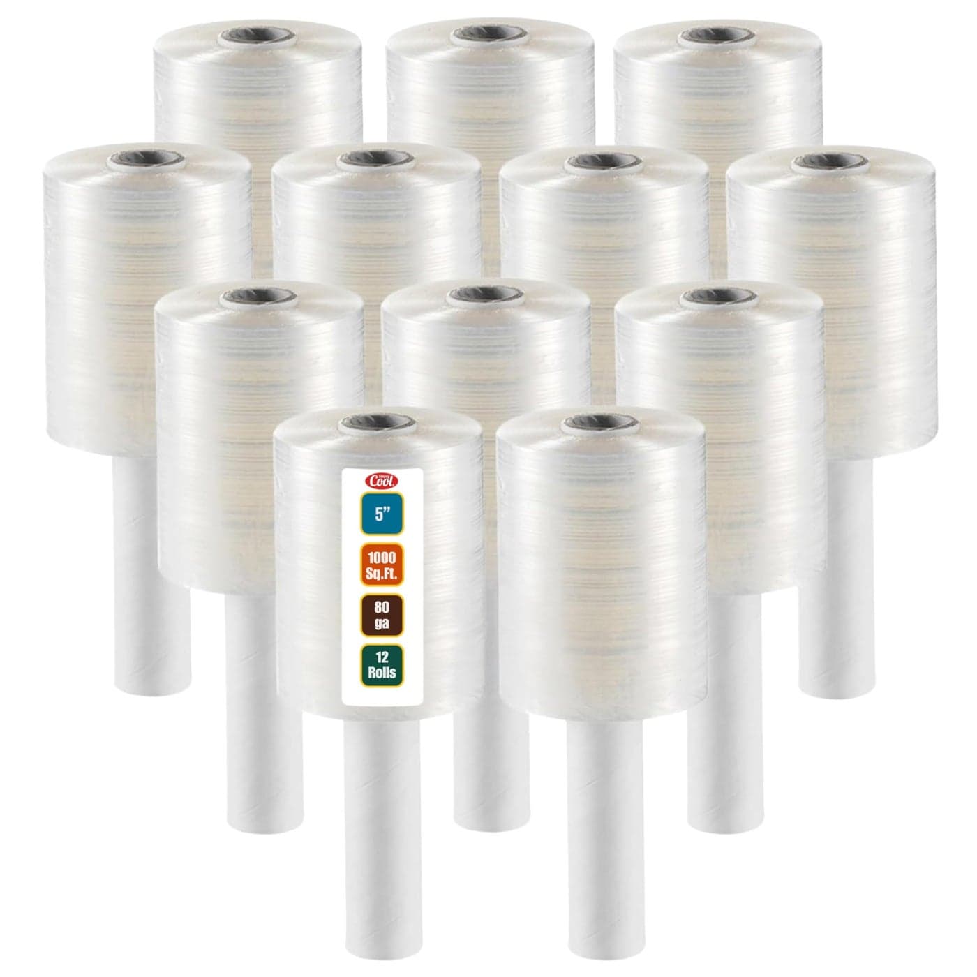 12 Pack Industrial Strength Mini Hand Stretch Wrap 5 1000 Ft Roll 80 Gauge Thick Shrink Wrap Roll for Moving Supplies Furniture Pallets Plastic Wrap for Packing Heavy Duty Stretch Film