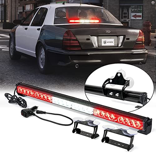 Xprite 27 Inch LED Traffic Advisor Strobe Light Bar, 13 Flashing Patterns w/Suction Cup Mount, Windshield Deck Emergency Warning Light Bar for Firefighter Ambulance Vehicles Trucks SUV -White Red