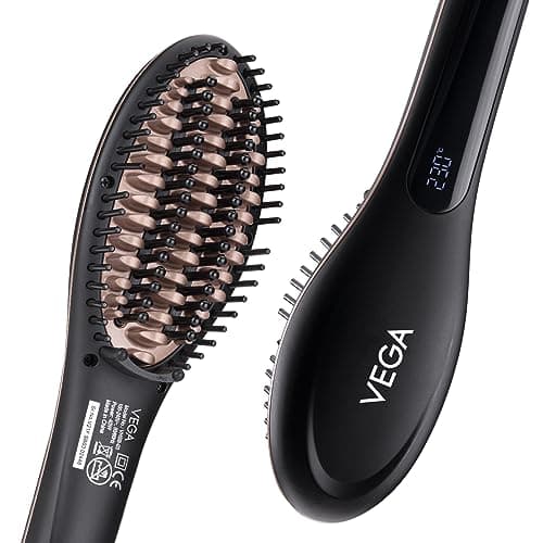 VEGA X-Star Hair Straightening Brush for Women with Thermo Protect Technology & Anti Scald Technology, 16 Temperature Settings, Hair Straightener Brush, (VHSB-03), Black