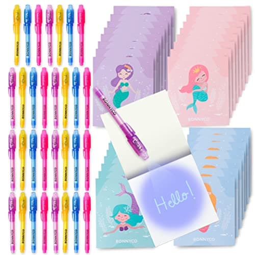 BONNYCO Invisible Ink Pen and Notebook Pack of 32 Mermaid Party Favors for Kids Spy Pen Mermaid Party Supplies Prizes for Kids Magic Pen Birthday Party Favors Prizes for Students