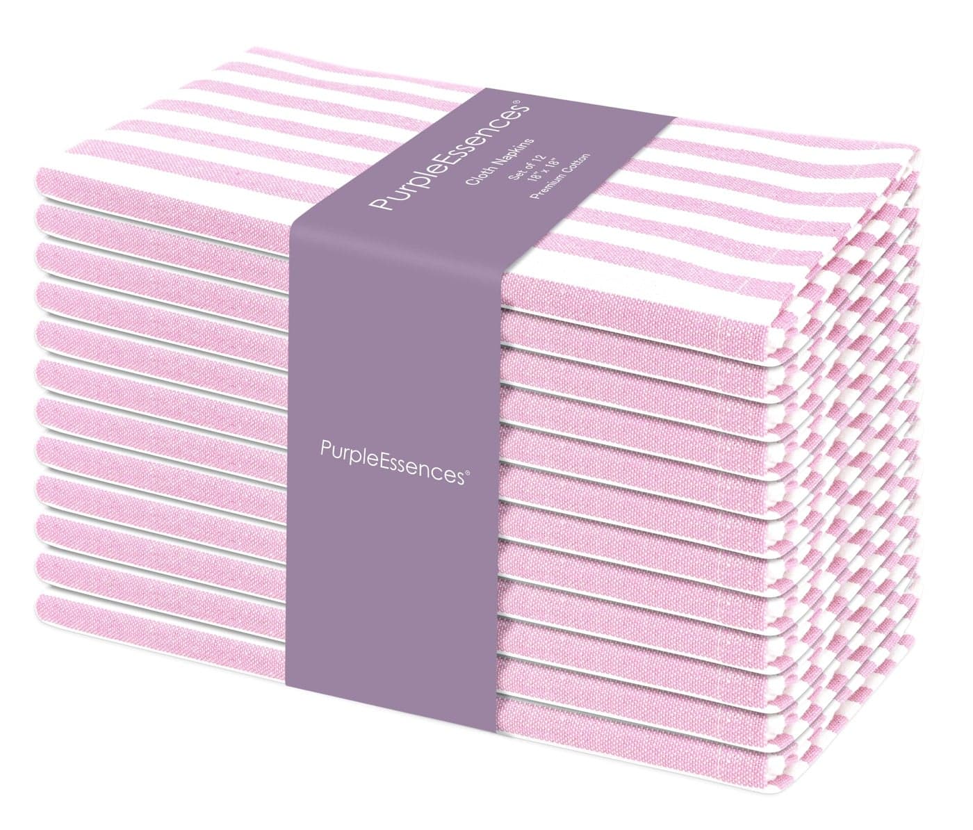PurpleEssences Plain Striped Cloth Napkins - Set of 12-100% Cotton - 18 x 18 Inch - Spring Easter Summer and Perfect Everyday Use Dinner Napkin - Blush Pink and White