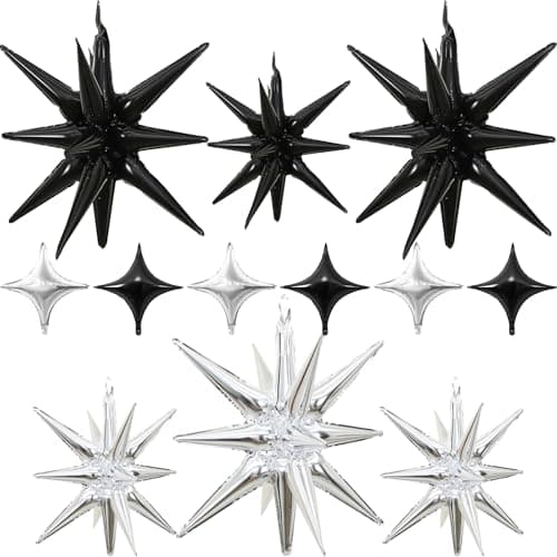 Black Silver Star Balloons 12pcs 2722 Inch Foil Star Explosion Balloons Large Spike Mylar Cone Balloon Fireworks Shape Balloon Decor for Bachelor Retirement Anniversary Graduation