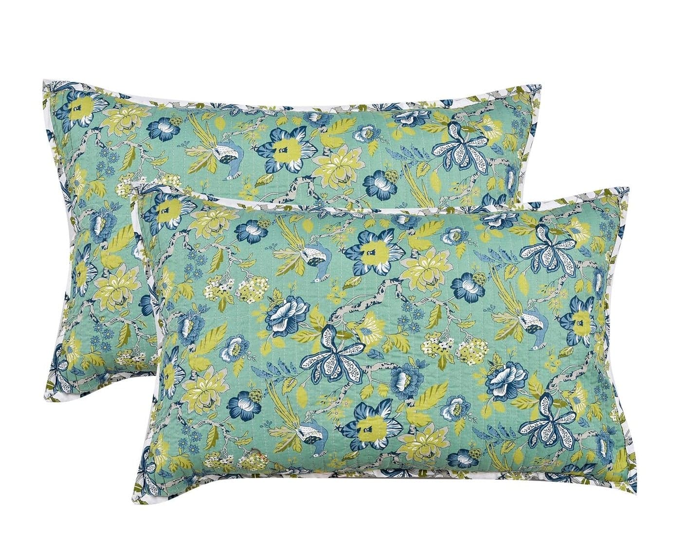 RRC Quilted Floral Print Cotton Pillow Covers Set of 2,17X27(Inches) 220 GSM Soft Cotton Quilted Pillow Cover Protector Zippered Closure