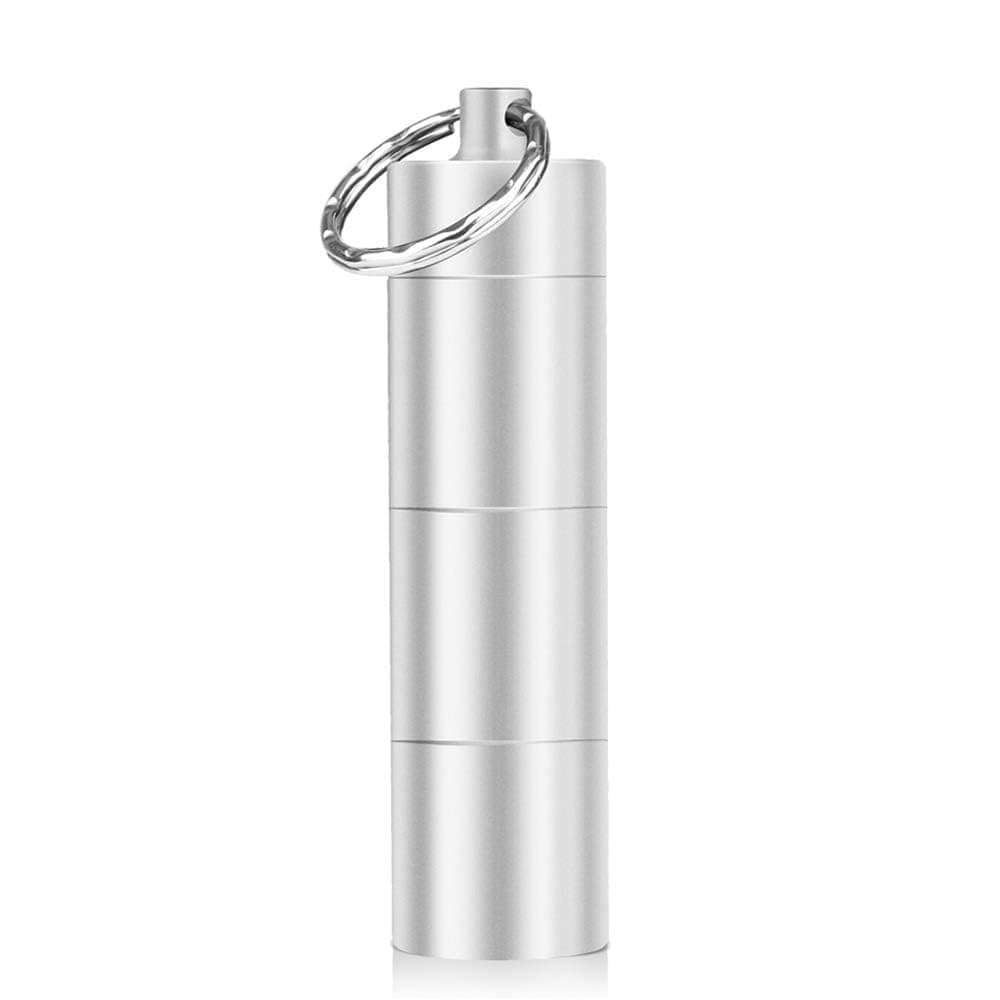 Opret Keychain Pill Holder, 3 Compartments Metal Small Pill Case, Waterproof Portable Travel Pill Box, Pill Container for Purse (Silver)
