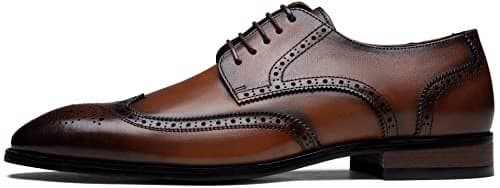 Jousen Men's Dress Shoes Leather Wingtip Formal Business Oxford Shoes Brogue Retro Derby Dress Shoes for Men (AMY9215 yellowbrown 9.5)