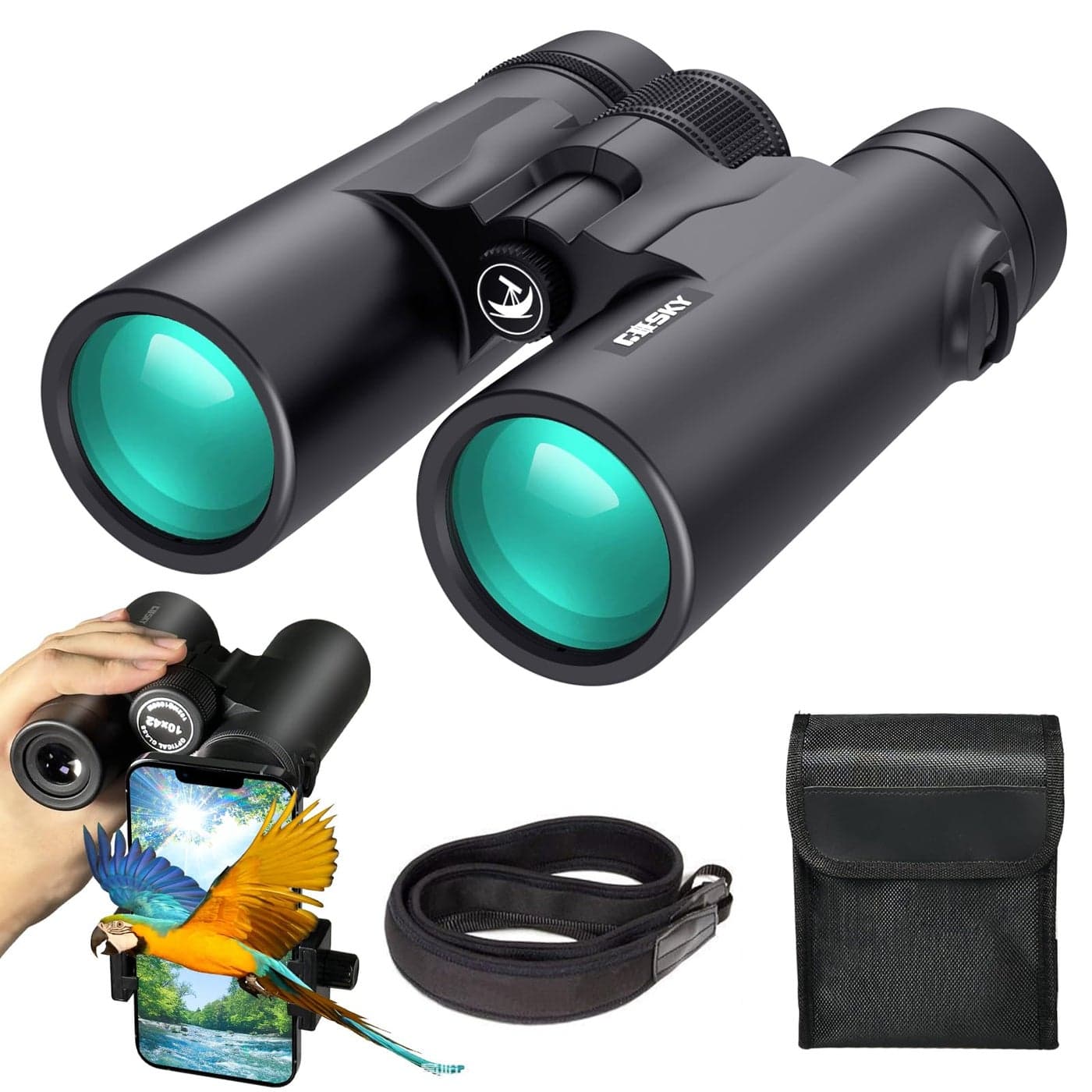 Gosky 10x42 Roof Prism Binoculars for Adults HD Professional Binoculars for Bird Watching Travel Stargazing Hunting Concerts SportsBAK4 Prism FMC Lenswith Phone Mount Strap Carrying Bag