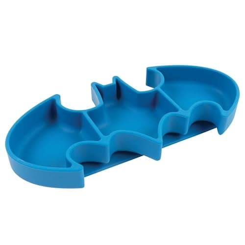 Bumkins Toddler and Baby Suction Plate Silicone Grip Dish Babies and Kids Baby Led Weaning Children Feeding Supplies Non Skid Sticky Bottom Platinum Silicone Ages 6 Months Up Batman Blue
