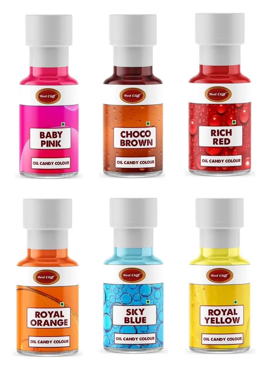 RED CLIFF Edible Oil Candy Color Pink+Red+Brown+Orange+Blue+Yellow -for Candy Melts, Chocolates & Oil Based Products | (6x40ml)