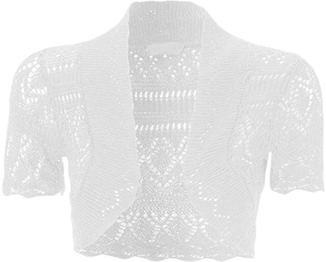 Loxdonz Girls Kids Short Sleeve Crochet Knitted Bolero Shrug Top Cardigan Shrug (9-10 Years, White)