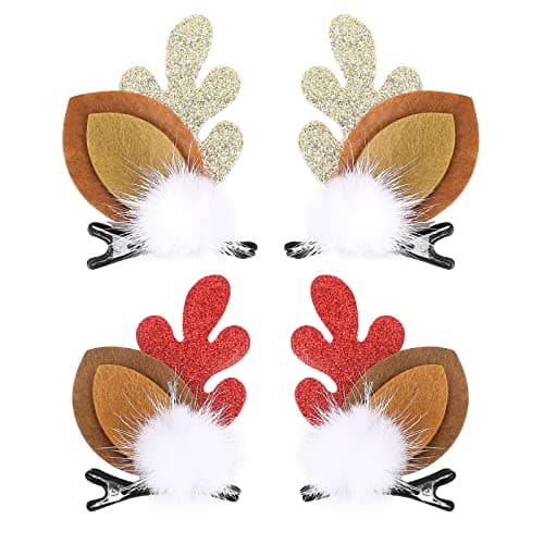 Boobeen Christmas Hair Clip - 2 Pairs Cute Reindeer Antlers Ears Hair Accessory Antlers Headdress Hairpin for Christmas Party