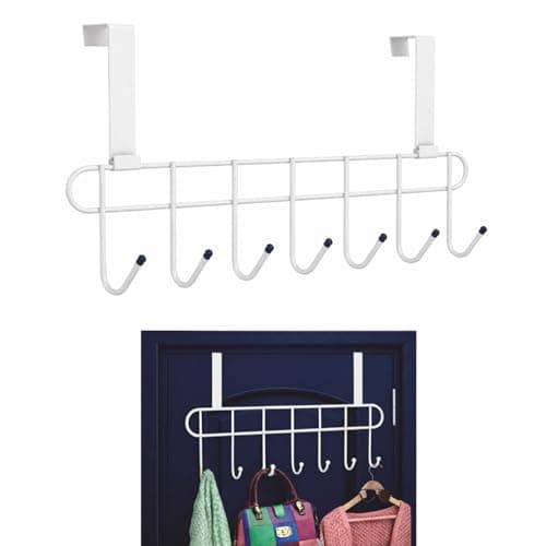 JIALTO 1 Pcs Steel Over The Door Hook Hanger | Wall Hanger for Clothes with Hangers for Wall Bedroom/Bathroom & Kitchen Door Hangers for Clothes of Shirts/Towels with 7 Hook Door Hanger (White)