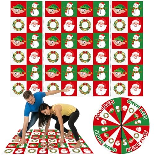 Capoda 2 Pcs Christmas Party Game Christmas Twist Poses Mat with Spinner Xmas Party Twisting Yoga Poses Floor Mat Spinner for Holiday Family Classroom School Activity