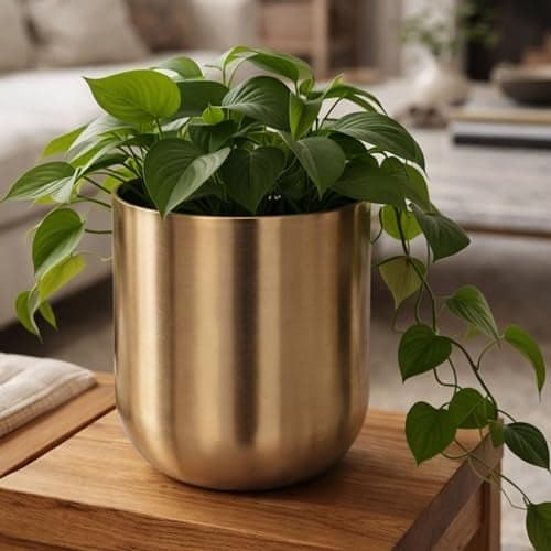 Golden Metal Planter Pot for Indoor & Outdoor Plants – Antique Decorative Flower Pot for Home, Living Room, Balcony, Garden Decor | Sleek Modern Gold Plant Holder | Medium Size Metal Planters