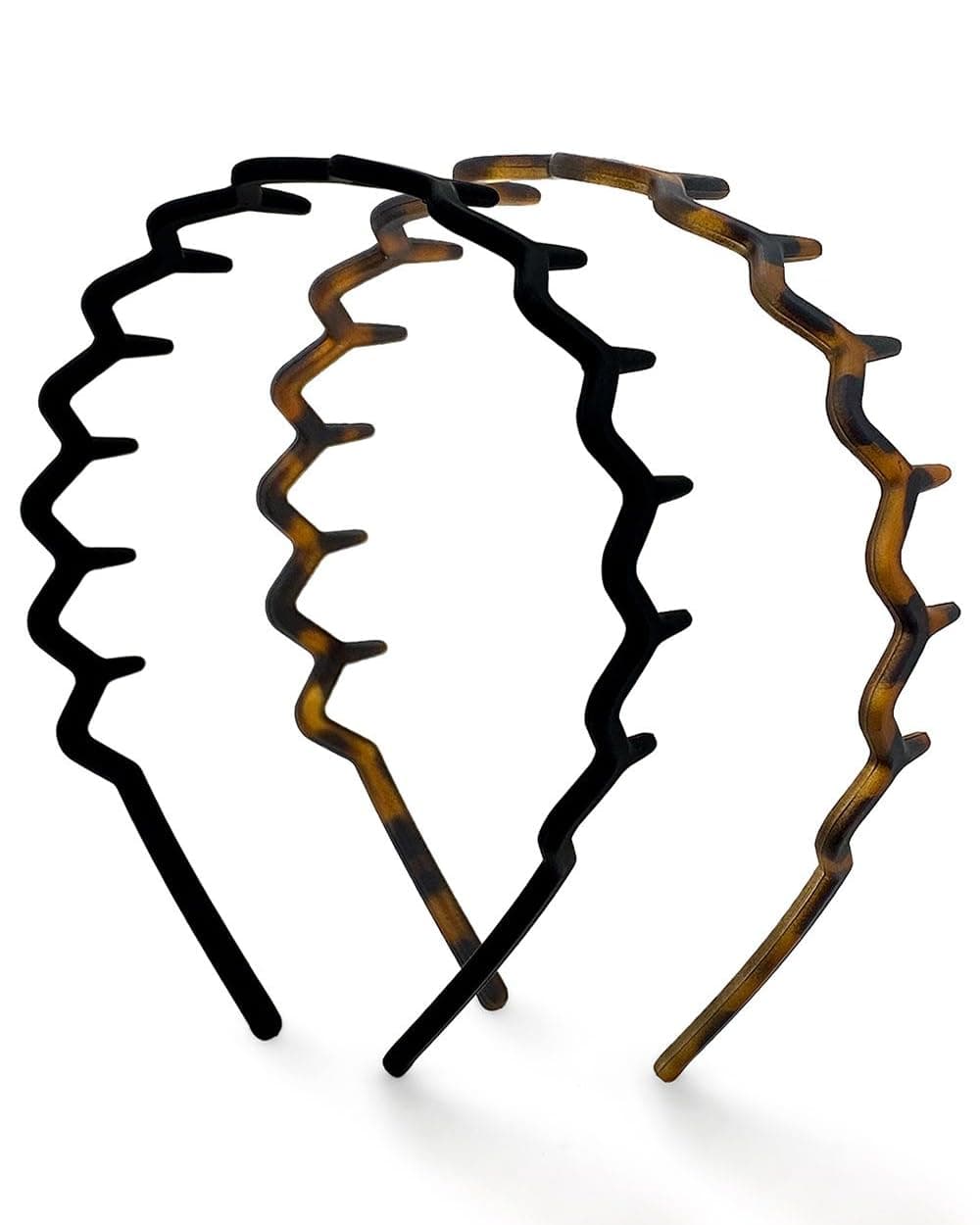 Kitsch Zig Zag Headbands Recycled Plastic Wavy Hair Band with Teeth Headband for Women and Men Classic 90s Hair Accessories 2pcs Black and Brown