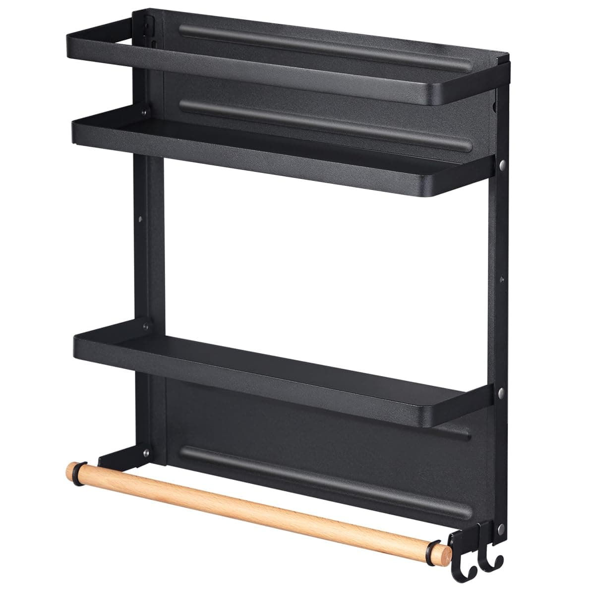 Hoopoton Magnetic Spice Rack Organizer Single Tier Refrigerator Spice Storage Shelf Easy to Install The Side of The Refrigerator Can Hold spices Jar of Olive Oil Black L