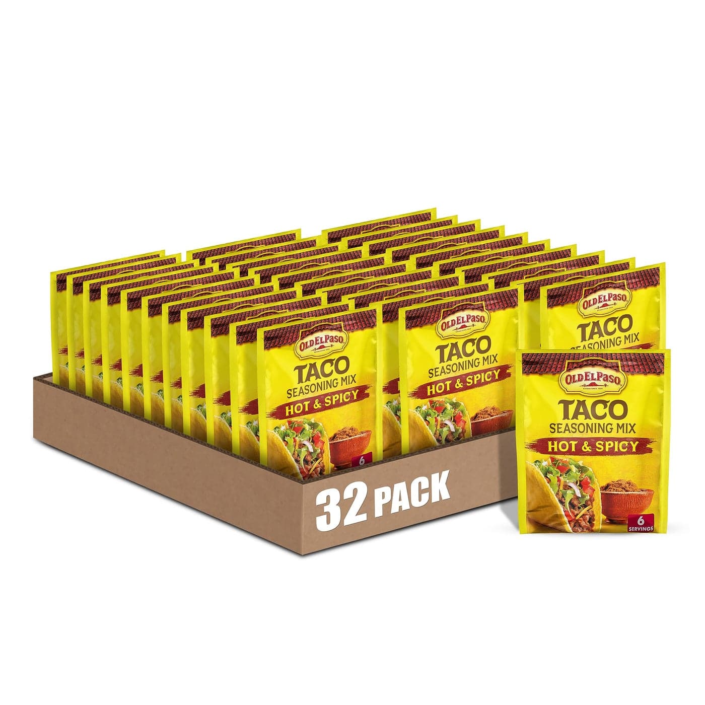 Old El Paso Hot Spicy Taco Seasoning 1 oz Pack of 32