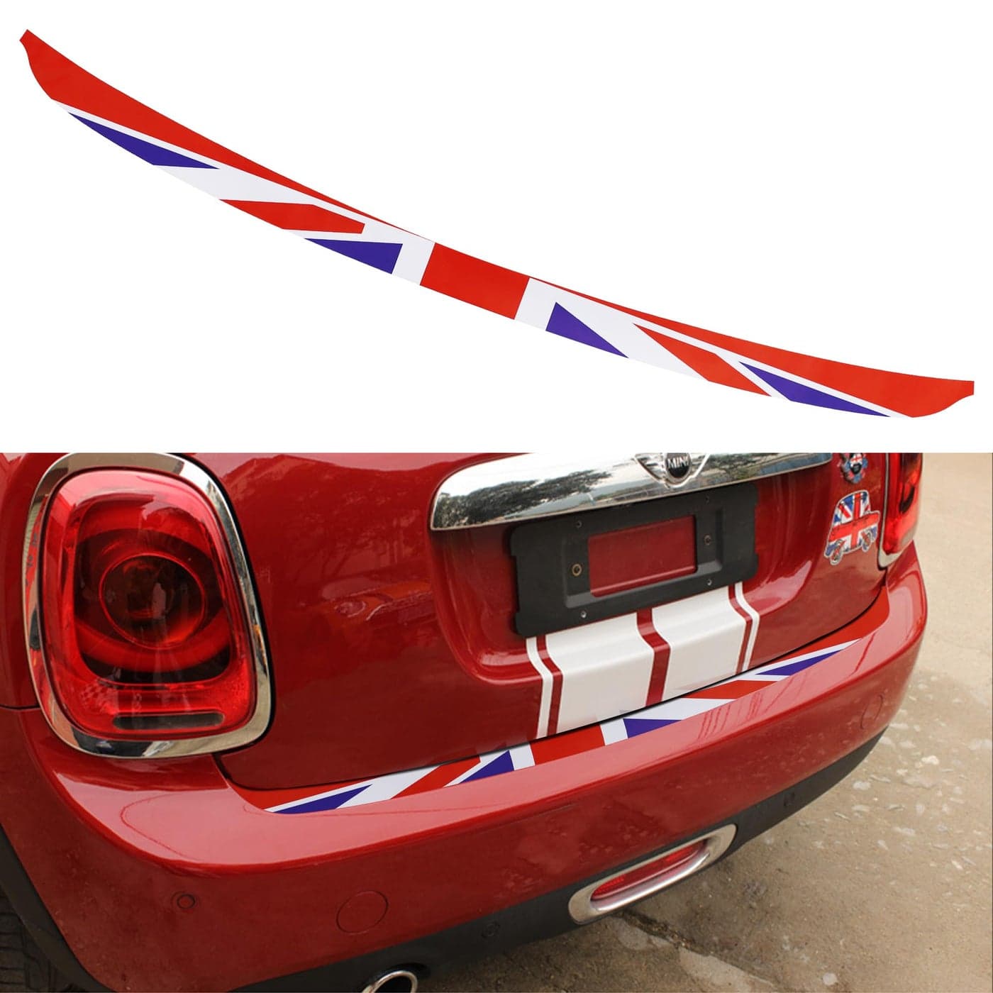 TOMALL Rear Bumper Guard Protector Compatible with Mini Cooper F56 F55 R55 AntiCollision Strip Trunk Threshold Door Protector Car Door Edge Trunk Trims Exterior Accessories for Car Red Flag