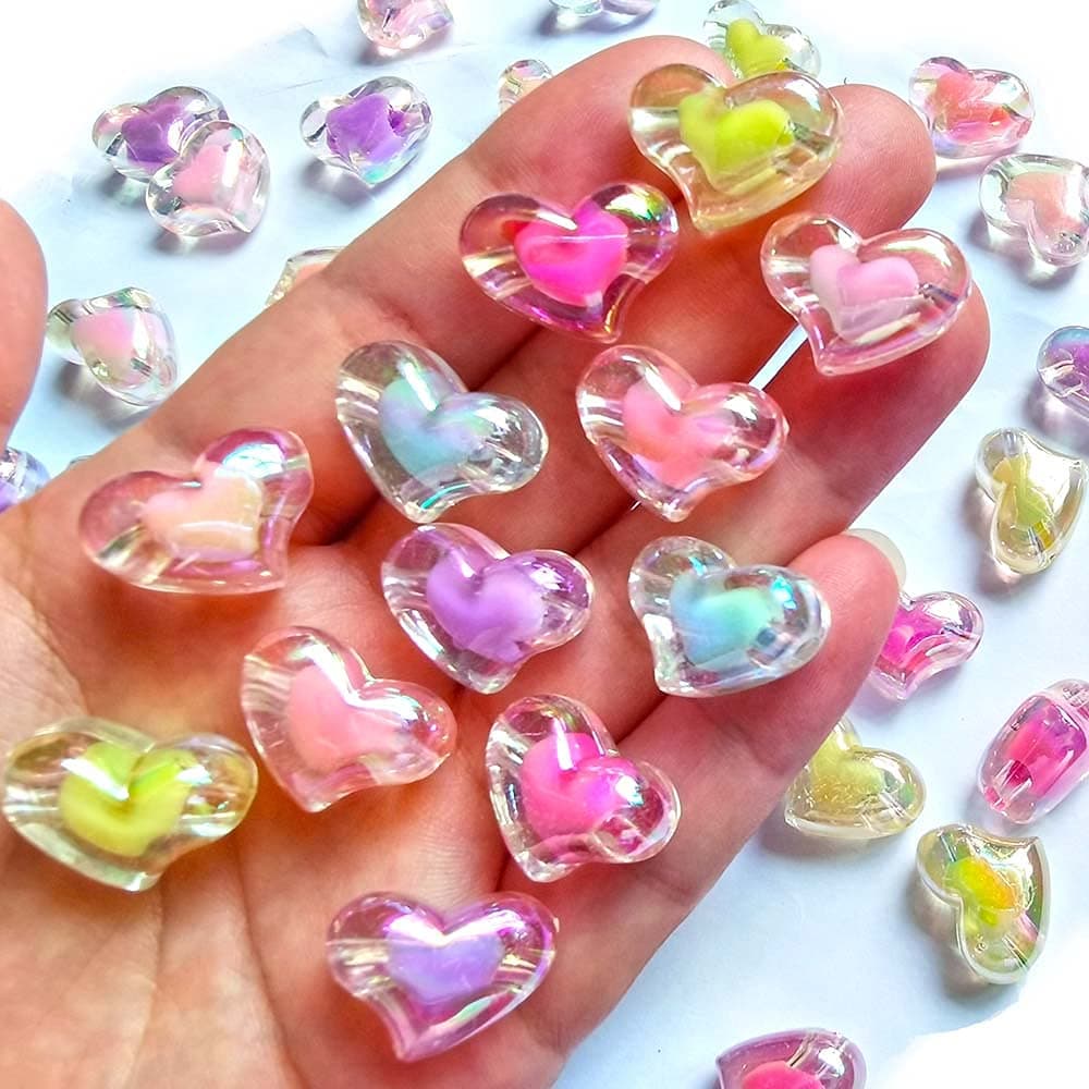 Qingxii Decorr Mixed Colors Shiny AB Color Acrylic Love Heart Shaped Bead DIY Beading Hairband Bracelets Necklace Craft Embelishment