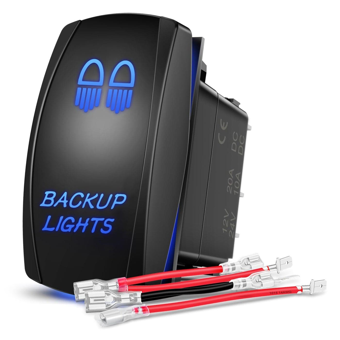 Nilight Backup Lights Rocker Switch Led Light Bar 5 Pin Laser On Off SPST switches 20A12V 10A24V Blue with Jumper Wires Set for Cars Trucks Boats ATVs UTVs RVs