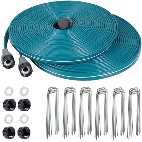 LINEX Sprinkler Soaker Hose 50 ft 2 pack for Garden Lawn Watering Hose with Hose Stakes