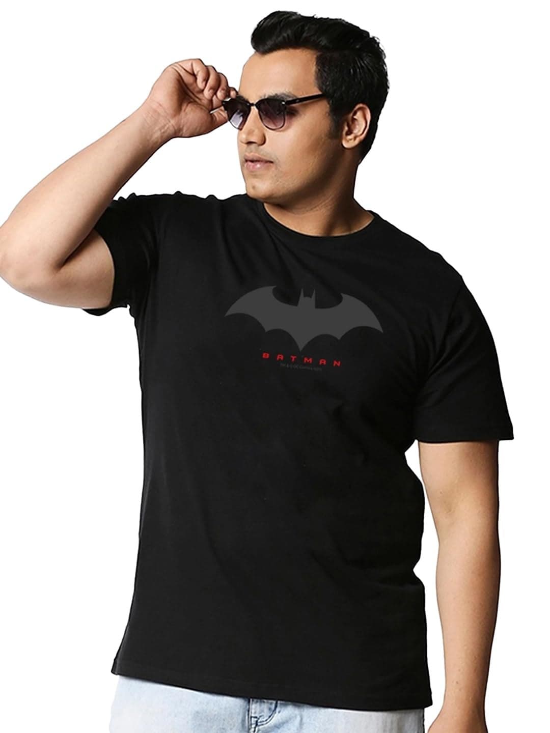 Bewakoof Men's Printed 100% Cotton Plus Size T-Shirt - Regular Fit, Round Neck, Half Sleeves Black