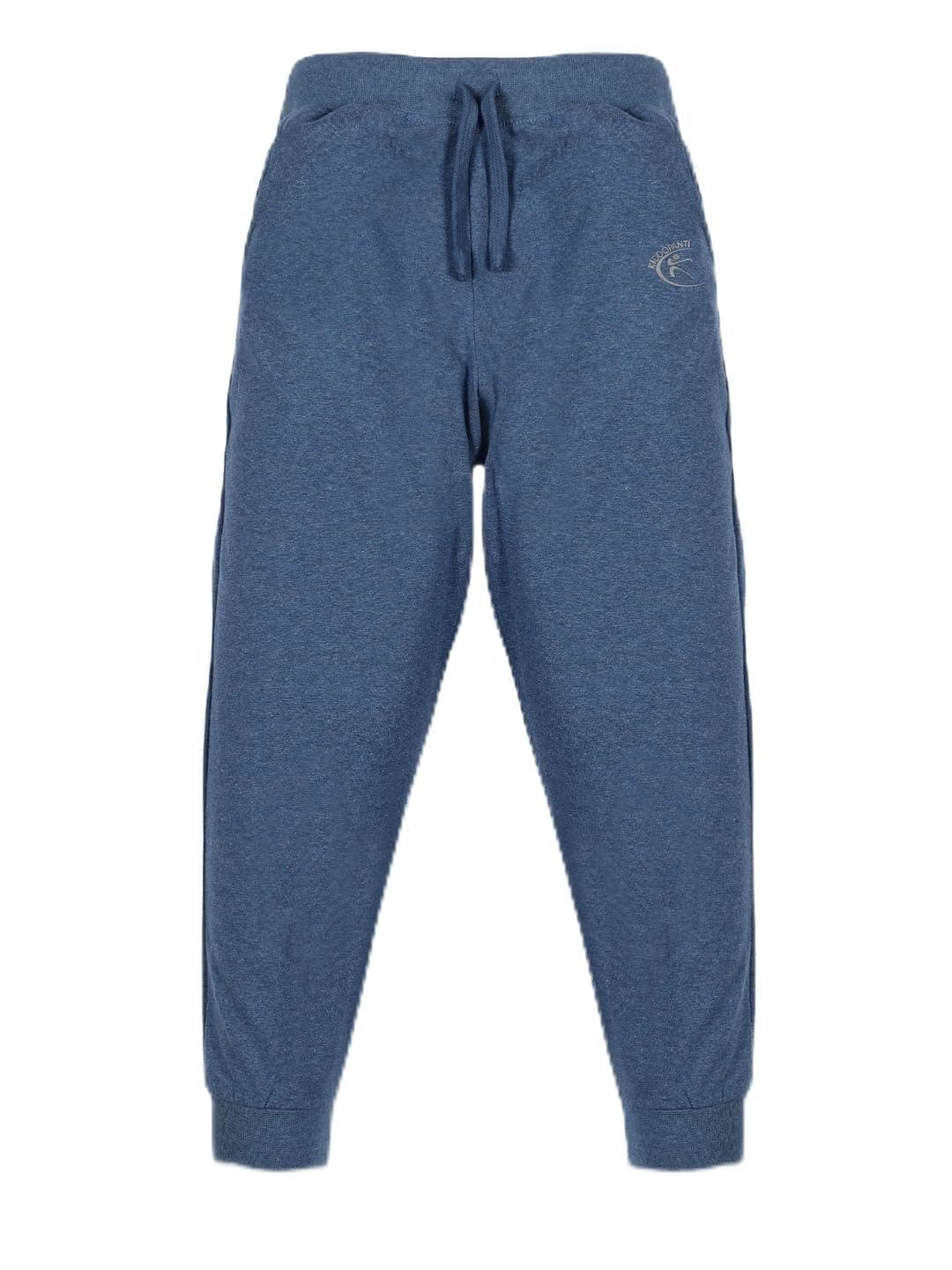KiddoPanti 100% Cotton Track Pants for Boys & Girls | Soft Single Jersey Fabric | Elastic Waist with Drawcord | Full Length with Rib Hem & Pockets | Joggers for Kids, Blue Melange - 10-12Y