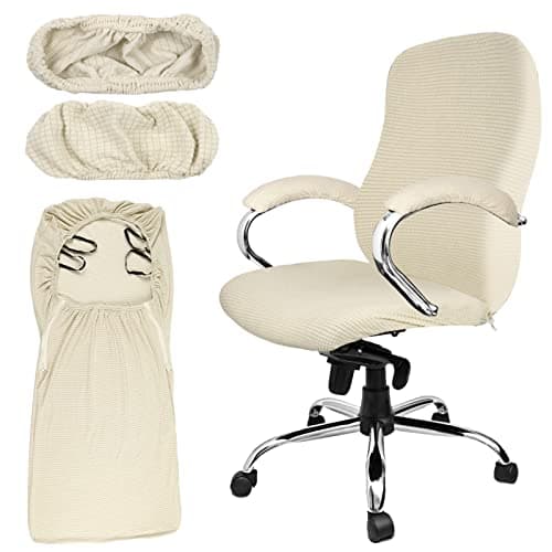Tatuo 3 Pcs Computer Office Chair Cover Universal Rotating Chair Slipcovers Protector Removable Washable Office Armrest Covers with Zipper for High Back Seat Backrest Pads(Large,Faint Yellow)