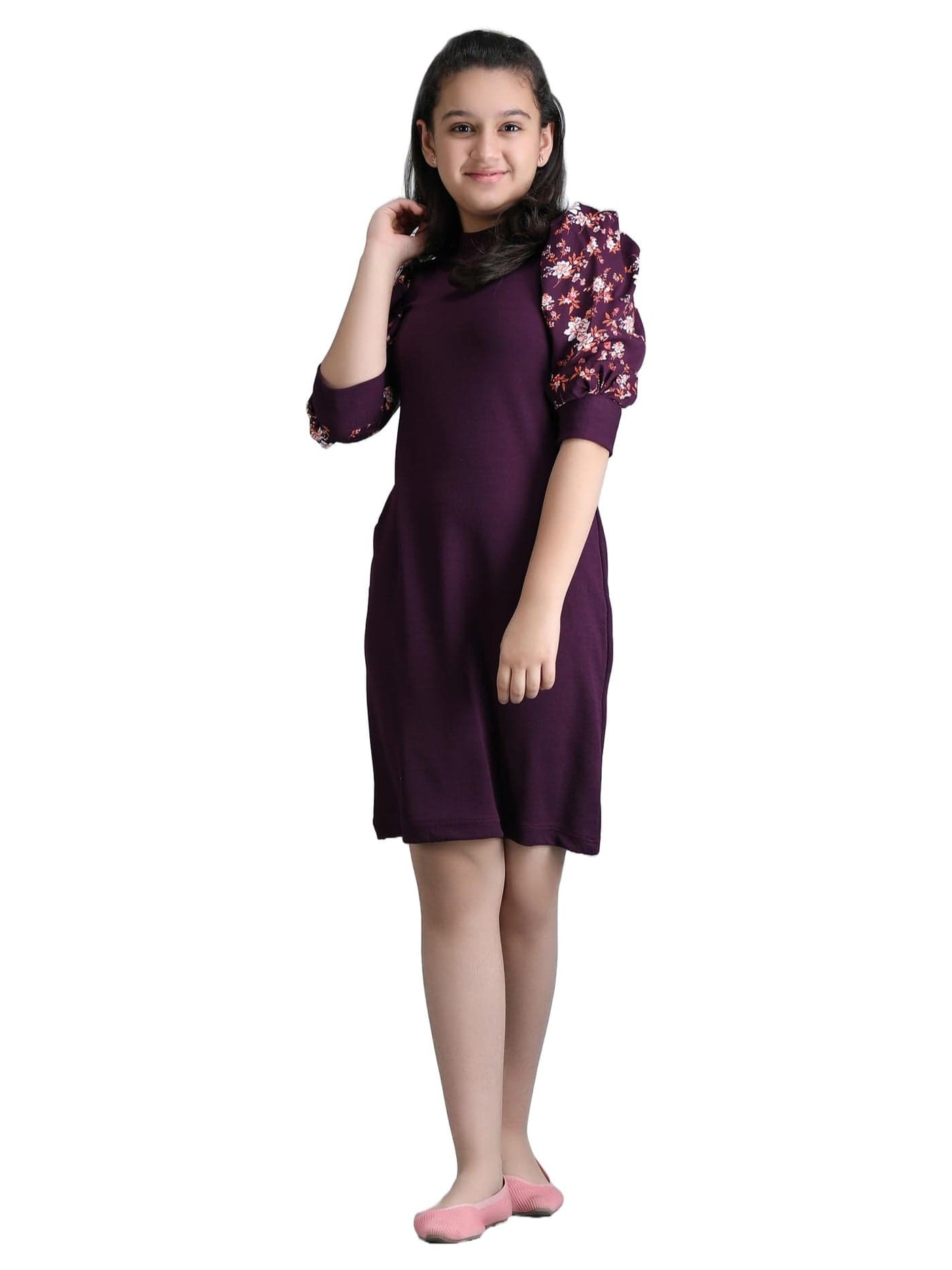 KUDUZO Girls Midi Knee Length Dress | for Girls| Knee Length Bodycon Dress |Sleeve Dress for Birthday Girl Purple