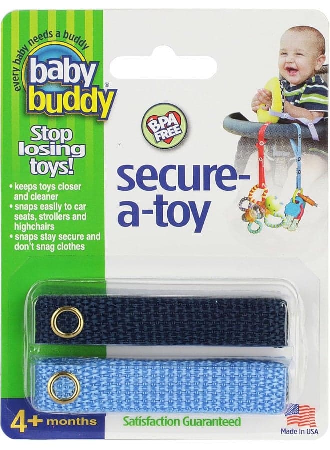 Baby Buddy Secure-a-Toy, Adjustable Pacifier and Teether Strap for Stroller, Highchair, and Car Seat, Blue Navy, 2 Pack